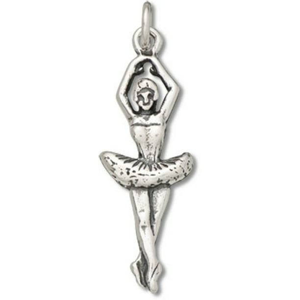 Sterling Silver Womens 1mm Box Chain 3D Ballerina Pointe Ballet Shoe Pendant Necklace Sterling Silver Womens 1mm Box Chain 3D Ballerina Pointe Ballet Shoe Pendant Necklace